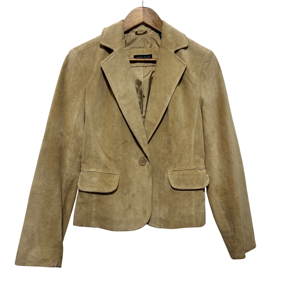 VTG Valerie Stevens Suede Leather Blazer M Camel 90s Minimalist‎ Western Jacket